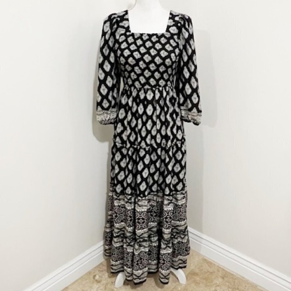 Anthropologie Me 2 Magic Floral Maxi Dress Black & White Peasant Boho Size M